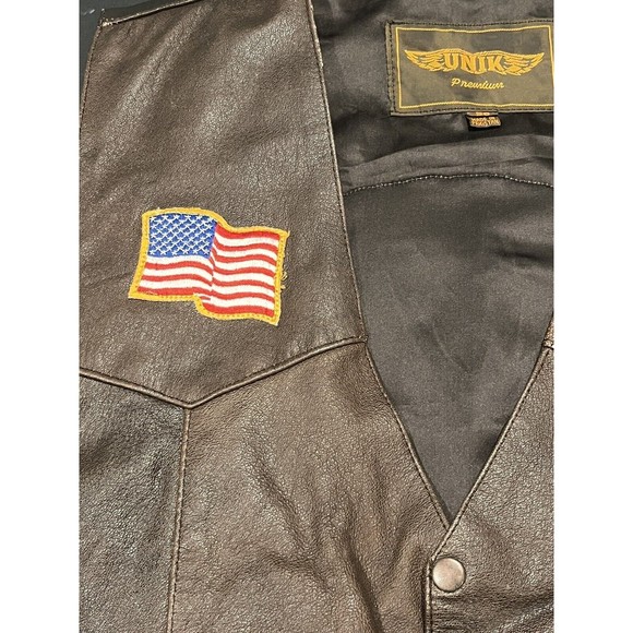 UNIK Premium Leather Brown Biker Motorcycle Vest Size 56 BORN TO RIDE USA Patch - Picture 6 of 11